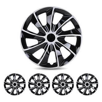 Winjet® - 14" 9-Spokes 5084 Style Silver Lacquer and Black Lacquer Hubcaps Wheel Covers