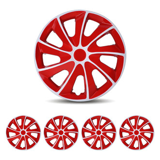 Winjet® - 14" 9-Spokes 5084 Style White Lacquer and Red Lacquer Hubcaps Wheel Covers