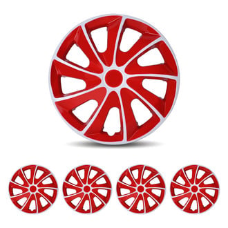 Winjet® - 15" 9-Spokes 5084 Style White Lacquer and Red Lacquer Hubcaps Wheel Covers