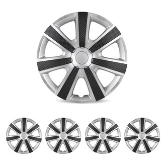 Winjet® - 16" 7-Spokes 5085 Style Silver and Black Mould Texture Hubcaps Wheel Covers
