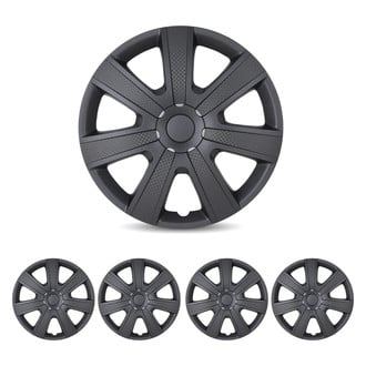 Winjet® - 14" 7-Spokes 5085 Style Matte Black and Black Mould Texture Hubcaps Wheel Covers