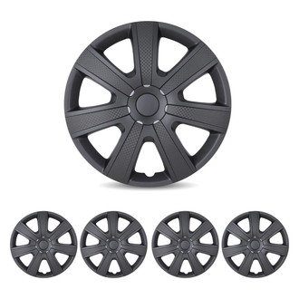 Winjet® - 15" 7-Spokes 5085 Style Matte Black and Black Mould Texture Hubcaps Wheel Covers