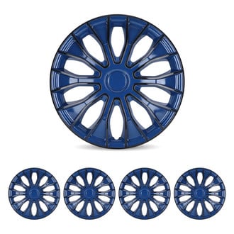 Winjet® - 15" 10-Spokes 5086 Style Black Lacquer and Blue Lacquer Hubcaps Wheel Covers