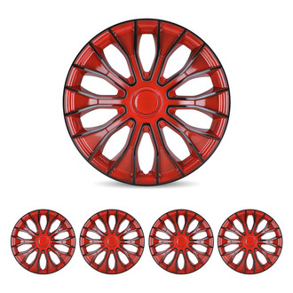 Winjet® - 14" 10-Spokes 5086 Style Black Lacquer and Red Lacquer Hubcaps Wheel Covers