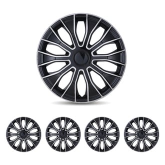 Winjet® - 14" 10-Spokes 5086 Style Silver Lacquer and Black Lacquer Hubcaps Wheel Covers