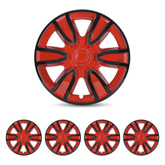 Winjet® - 15" 6-Spokes 5087 Style Black Lacquer and Red Lacquer Hubcaps Wheel Covers