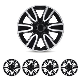 Winjet® - 15" 6-Spokes 5087 Style Silver Lacquer and Black Lacquer Hubcaps Wheel Covers