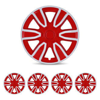 Winjet® - 14" 6-Spokes 5087 Style White Lacquer and Red Lacquer Hubcaps Wheel Covers