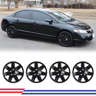 Winjet® - 16" 7-Spokes 5104 Style Black Lacquer Hubcaps Wheel Covers