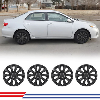 Winjet® - 16" 10-Spokes 5109Z Style Black Matte Hubcaps Wheel Covers with Decorative Screws