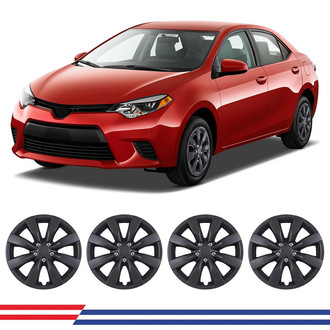 Winjet® - 16" 8-Spokes 5110Z Style Black Matte Hubcaps Wheel Covers with Decorative Screws