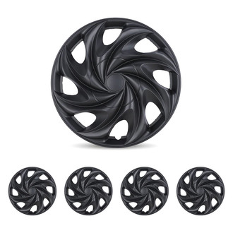 Winjet® - 15" 8 Turbine-Spokes T003 Style Black Matte Hubcaps Wheel Covers