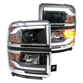 Winjet® - Driver and Passenger Side Black Sequential LED DRL Bar Projector Headlights