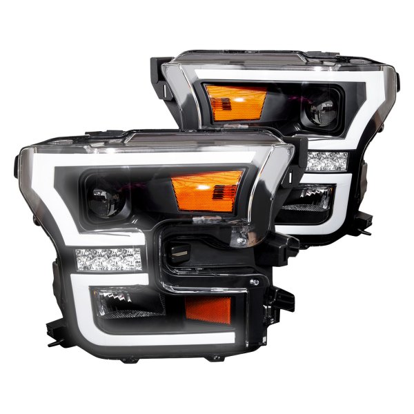 Winjet® - Black Sequential LED DRL Bar Projector Headlights, Ford F-150