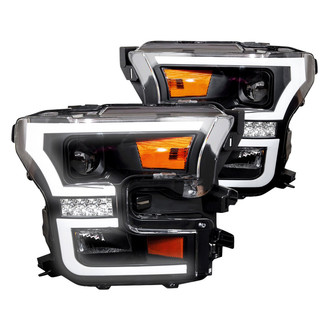 Winjet® - Driver and Passenger Side Black Sequential LED DRL Bar Projector Headlights
