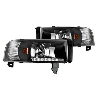 Winjet® CHWJ-0306-B - Driver and Passenger Side Black Euro Headlights with Parking LEDs