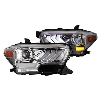 Winjet® - Driver and Passenger Side Chrome DRL Bar Projector LED Headlights with Sequential Turn Signal