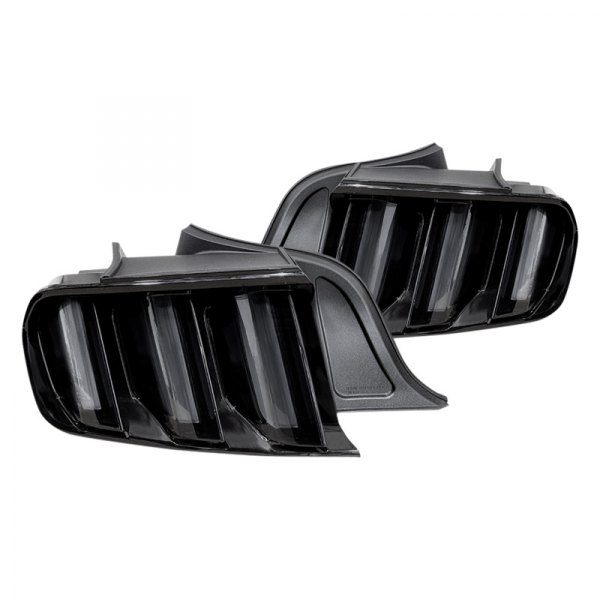 Winjet® - Renegade Glossy Black/Smoke Sequential Fiber Optic LED Tail Lights, Ford Mustang