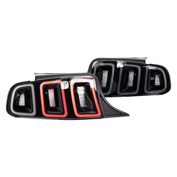 Winjet® - Renegade Gloss Black Sequential Fiber Optic LED Tail Lights, Ford Mustang