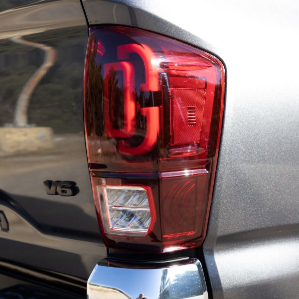 Winjet® - Renegade Black/Red Sequential Fiber Optic LED Tail Lights, Toyota Tacoma