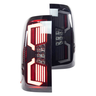 Winjet® - Renegade Driver and Passenger Side Black/Smoke Sequential Fiber Optic LED Tail Lights