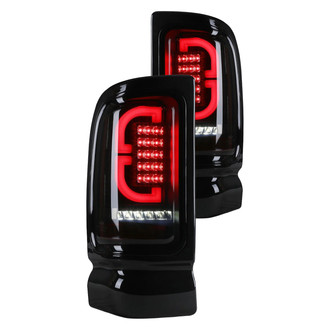 Winjet® - Driver and Passenger Side Gloss Black Fiber Optic LED Tail Lights
