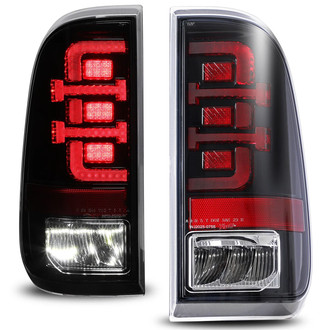Winjet® - Driver and Passenger Side Gloss Black Sequential Fiber Optic LED Tail Lights