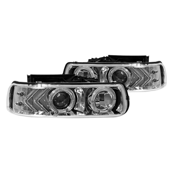 Winjet® - Chrome Halo Projector Headlights with Parking LEDs