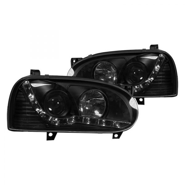 Winjet® - Black Projector Headlights with Parking LEDs, Volkswagen Golf