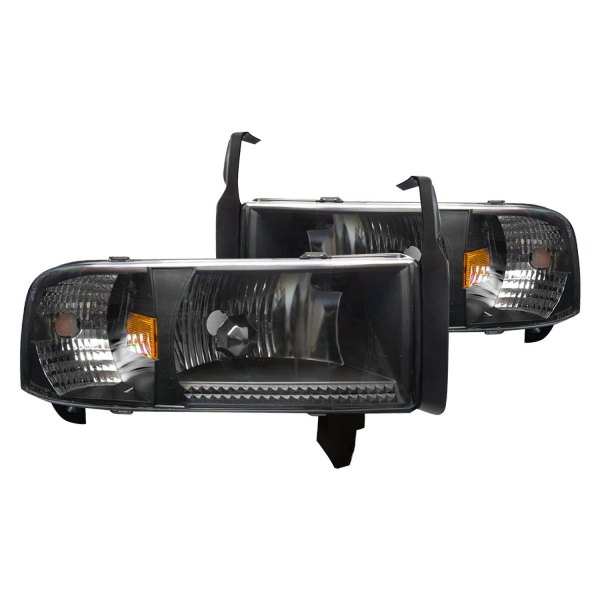 Winjet® - Black Euro Headlights with Parking LEDs, Dodge Ram