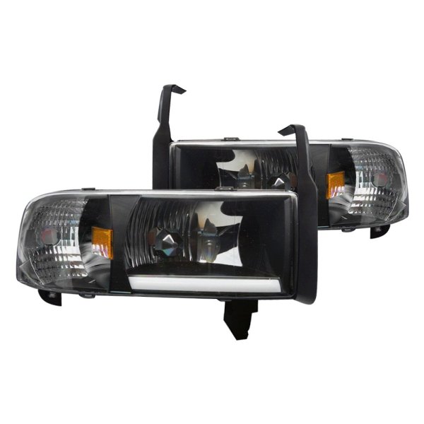 Winjet® - Black LED DRL Bar Euro Headlights, Dodge Ram