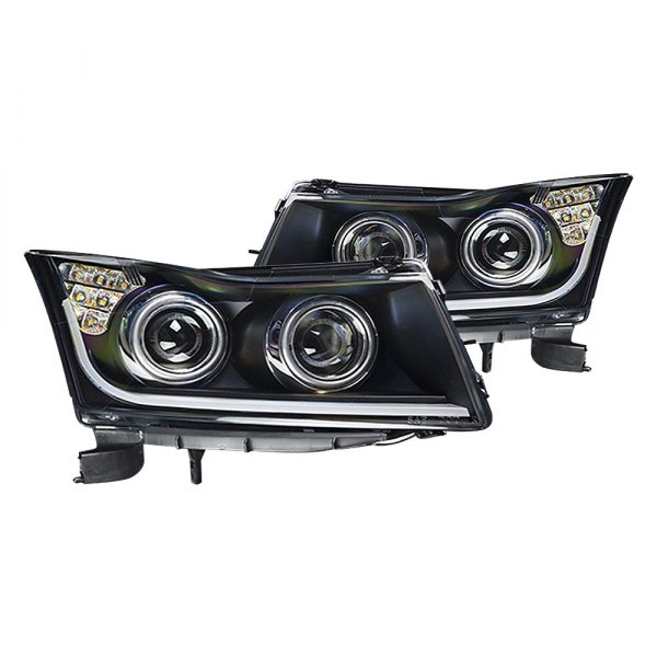 Winjet® - Black DRL Bar Projector Headlights with LED Turn Signal, Chevy Cruze