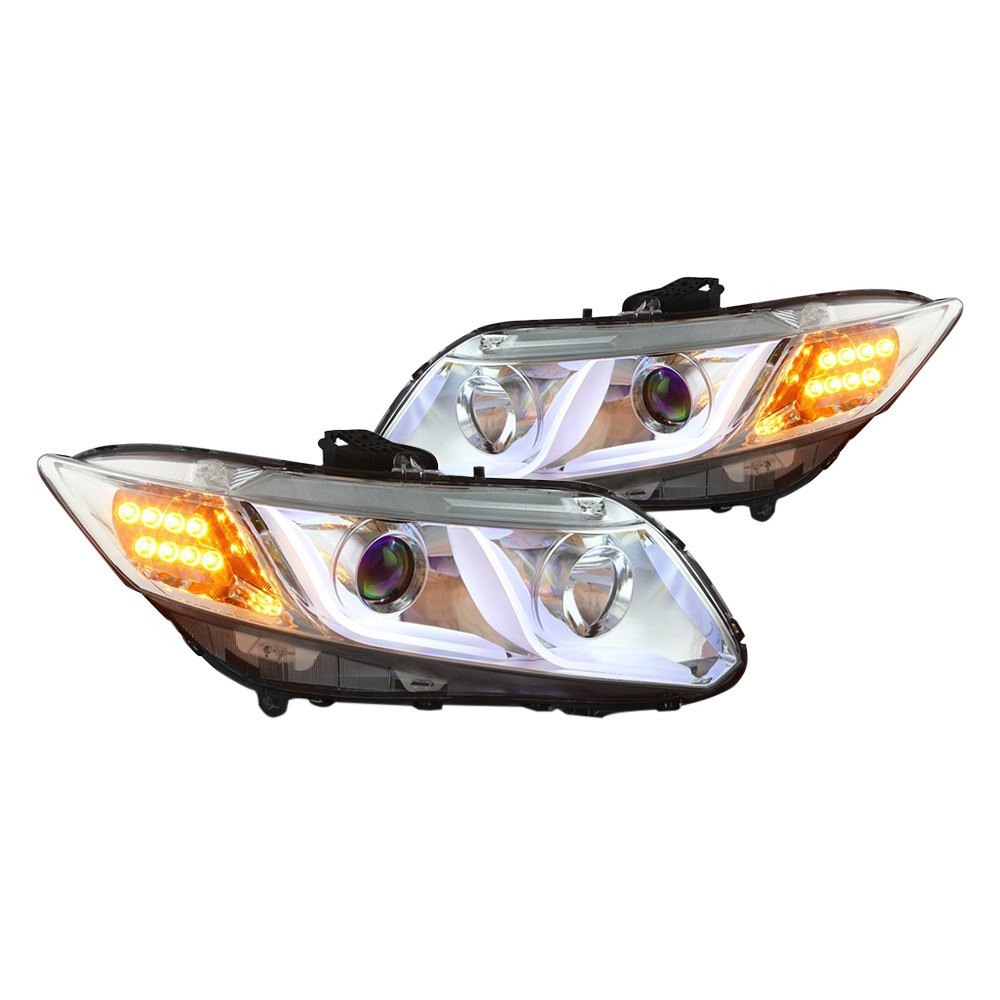 Winjet WJ10-0330-04 Projector LED Glow Bar DRL Headlights for 2012-2014 Honda Civic Sedan 2012-2013 Honda Civic Coupe Black/Clear