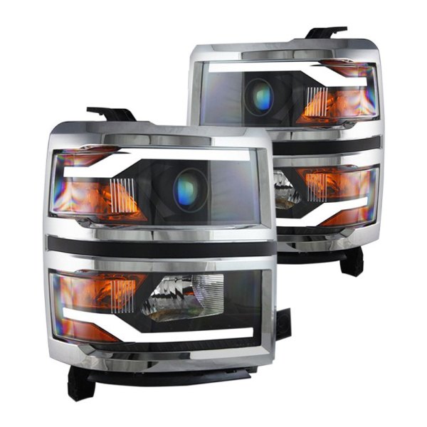 Winjet® - Black LED DRL Bar Projector Headlights, Chevy Silverado