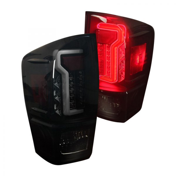 Winjet® - Black/Smoke Fiber Optic LED Tail Lights, Toyota Tacoma