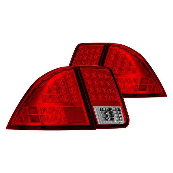 Winjet® - Chrome/Red LED Tail Lights, Honda Civic