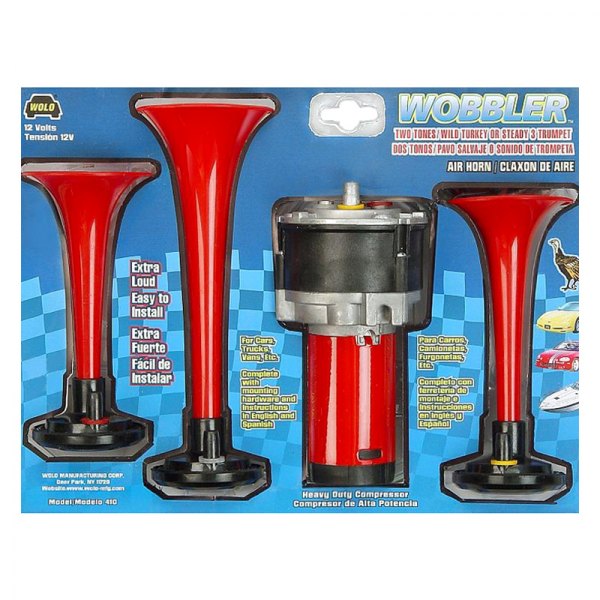 Wolo® - Wobbler™ 3 Trumpet Red Air Horn with Heavy Duty Compressor
