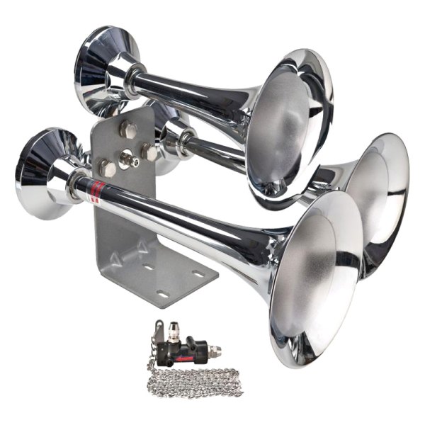 Wolo® - Cannon Ball Express™ 3 Trumpet Chrome Air Horn with Lanyard Valve