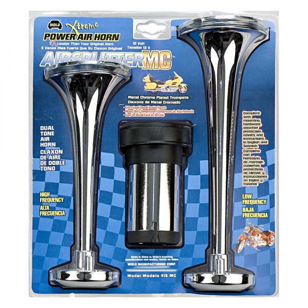 Wolo® - Airsplitter™ 2 Trumpet Chrome Plated Metal Air Horn with Weather Protection Covers