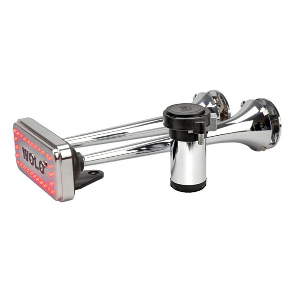 Wolo® - Powerhouse Plus™ 2 Trumpet Chrome Roof Mount Air Horn with 28 Super Bright Red LED's and Heavy Duty Compressor