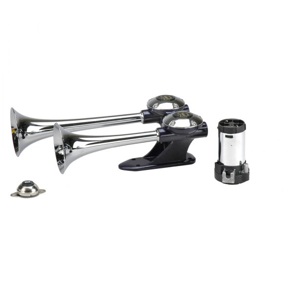 Wolo® - Challenger™ 2 Trumpet Chrome 12 Volt DD Roof Mount Air Horn with Heavy Duty Compressor