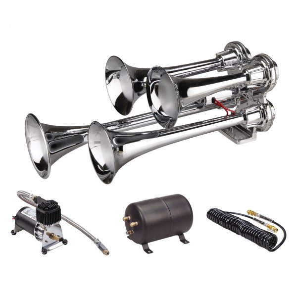 Wolo® - Philly Express Pro™ 4 Trumpet Chrome Train Air Horn with On-Board Air System