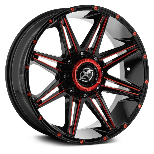 XF OFF-ROAD® - XF-220 Gloss Black with Red Milled and Red Milled Dots