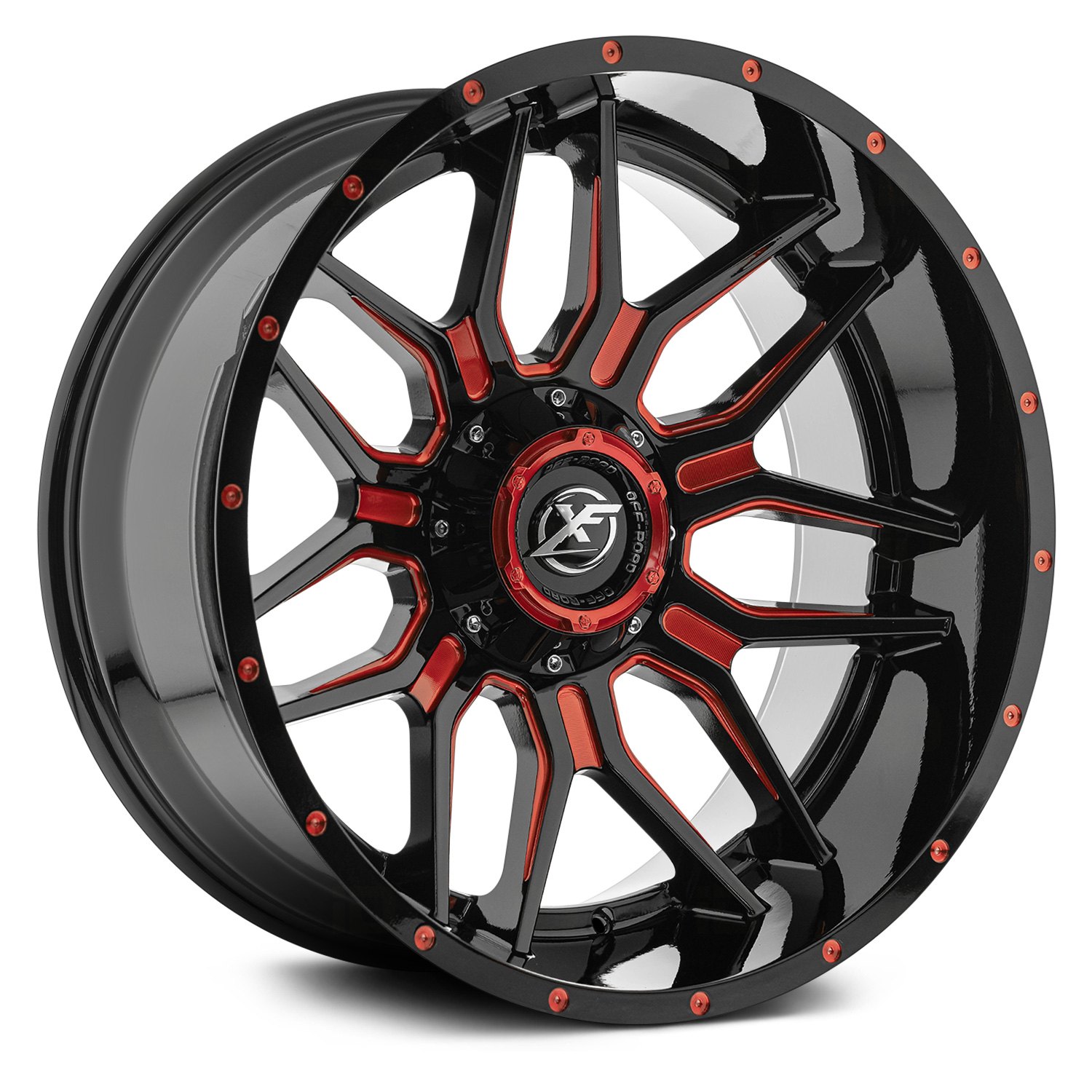 XF OFF-ROAD® XF-222 Wheels - Gloss Black with Red Milled and Red Milled ...