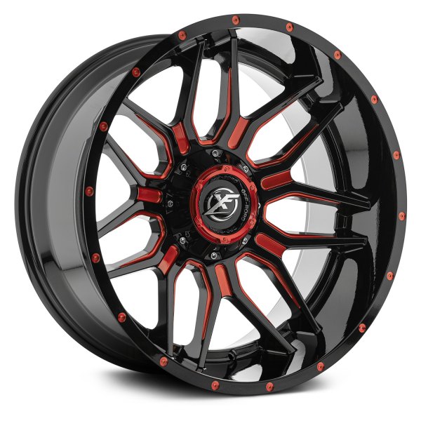 XF OFF-ROAD® - XF-222 Gloss Black with Red Milled and Red Milled Dots