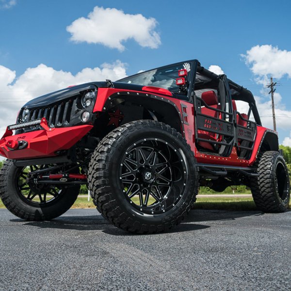 XF OFF-ROAD® - XF-211 Gloss Black Milled Accents Red on Jeep Wrangler