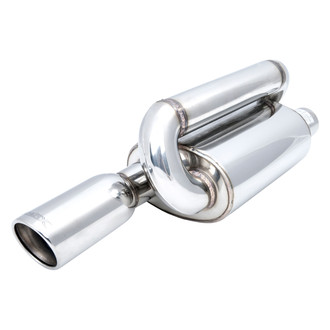 XFORCE Exhaust® - Stainless Steel Oval Twin Loop Exhaust Muffler with Passenger Side Inlet (2.25" Offset ID, 3.5" Offset OD, 14" Length)