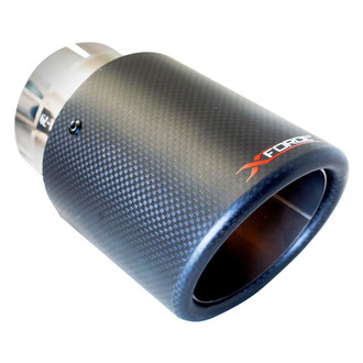 XFORCE Exhaust® - Stainless Steel Round Angle Cut Clamp-On Single Carbon Fiber Exhaust Tip (3" Inlet, 4" Outlet, 8" Length)