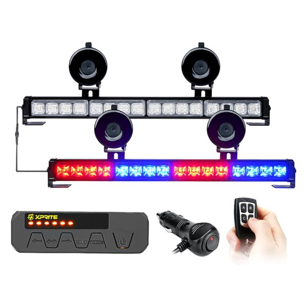Xprite® - Contract G2 Series 17.1" 32-LED Red/Blue Bolt-On/Suction Cup Mount Traffic Advisor Light Bar
