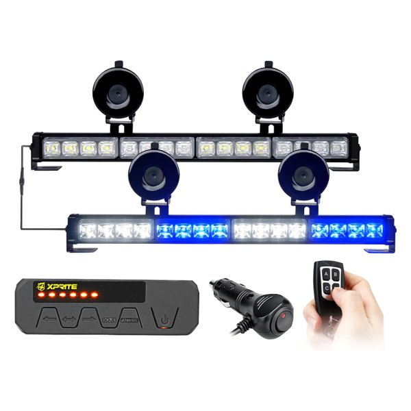 Xprite® - Contract G2 Series 17.1" 32-LED White/Blue Bolt-On/Suction Cup Mount Traffic Advisor Light Bar